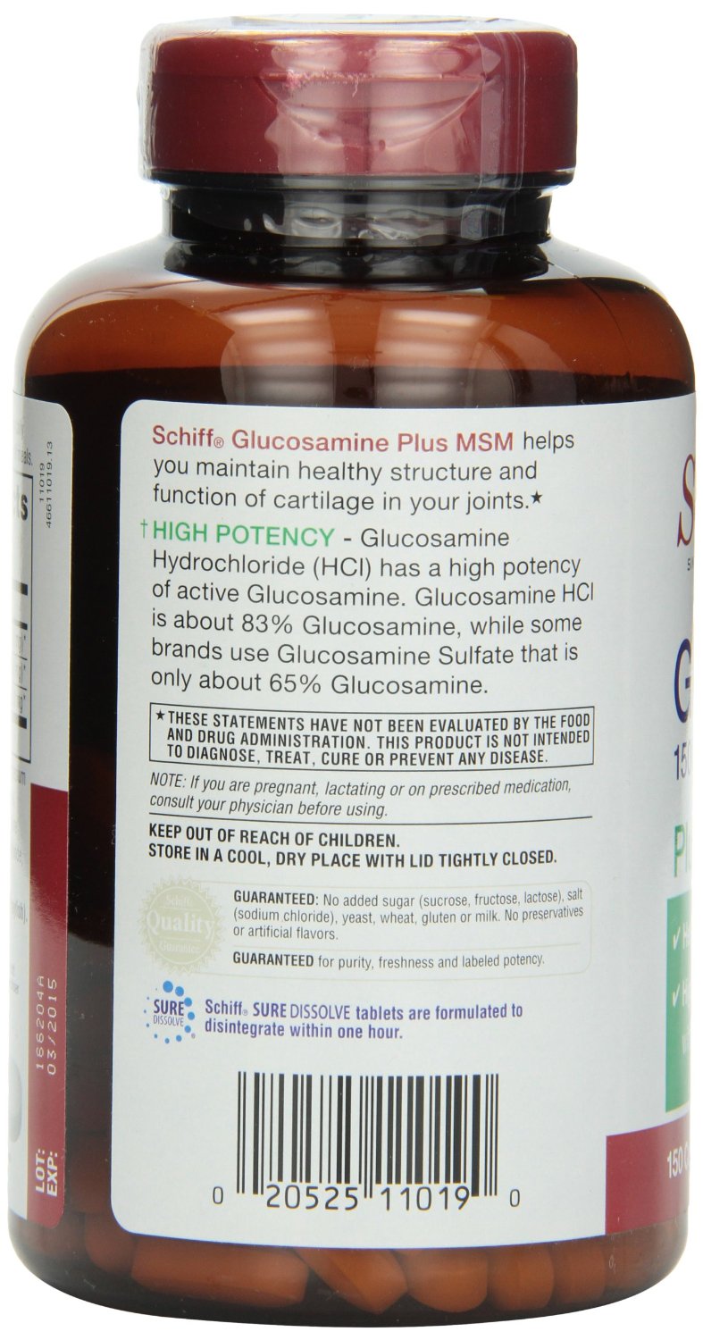 กลูโคซามีน ยี่ห้อที่ขายดีเป็นอันดับที่ 2 ของอเมริกา กลูโคซามีน  ยี่ห้อ Schiff Glucosamine 1500mg Plus MSM 1500mg and Hyaluronic Acid, Joint Supplement, 150 Count 
