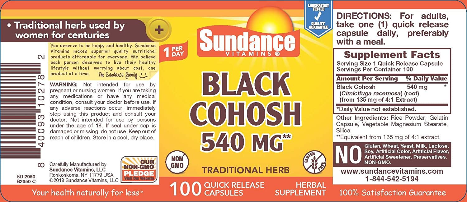 Sundance Black Cohosh 540 mg, 100 Count