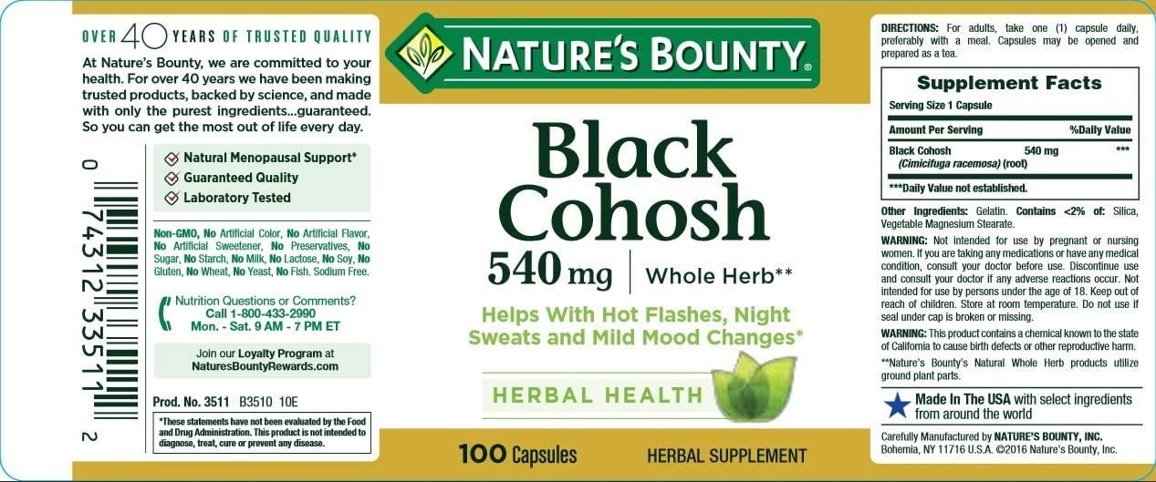 Nature's Bounty Black Cohosh 100 Capsules