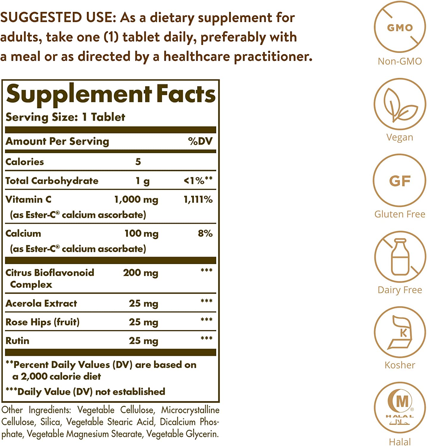 อาหารเสริม วิตามินซี ยี่ห้อ Solgar Ester-C Plus Vitamin C Ester-C Ascorbate Complex Tablets, 1000 mg, 180 Count