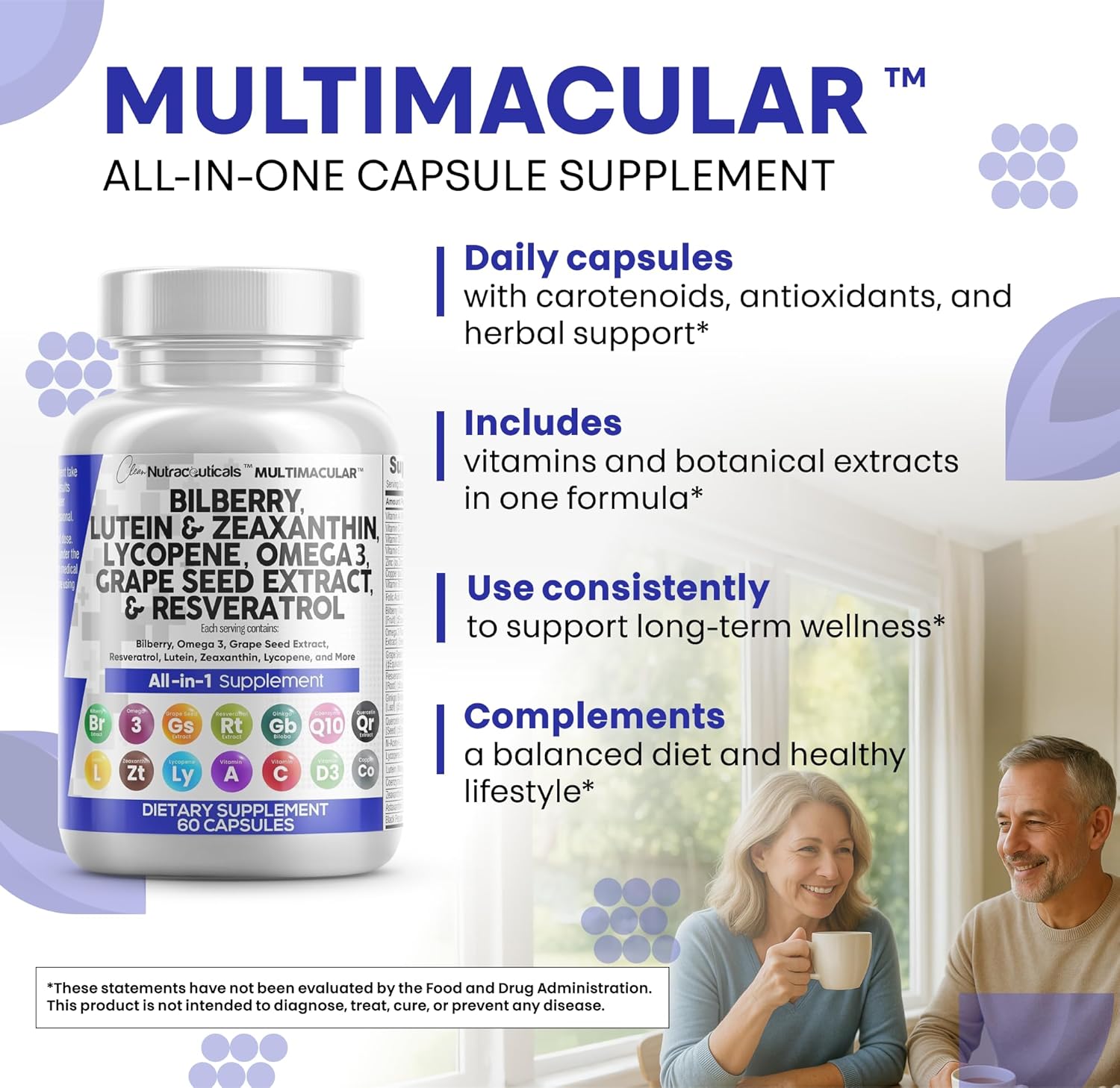 Clean Nutra Eye Vitamins with Bilberry Lutein and Zeaxanthin Supplements Lycopene 40mg Resveratrol Grape Seed Astaxanthin for Eyes - Eye Care Health Support Eye Vitamin and Mineral Supplement