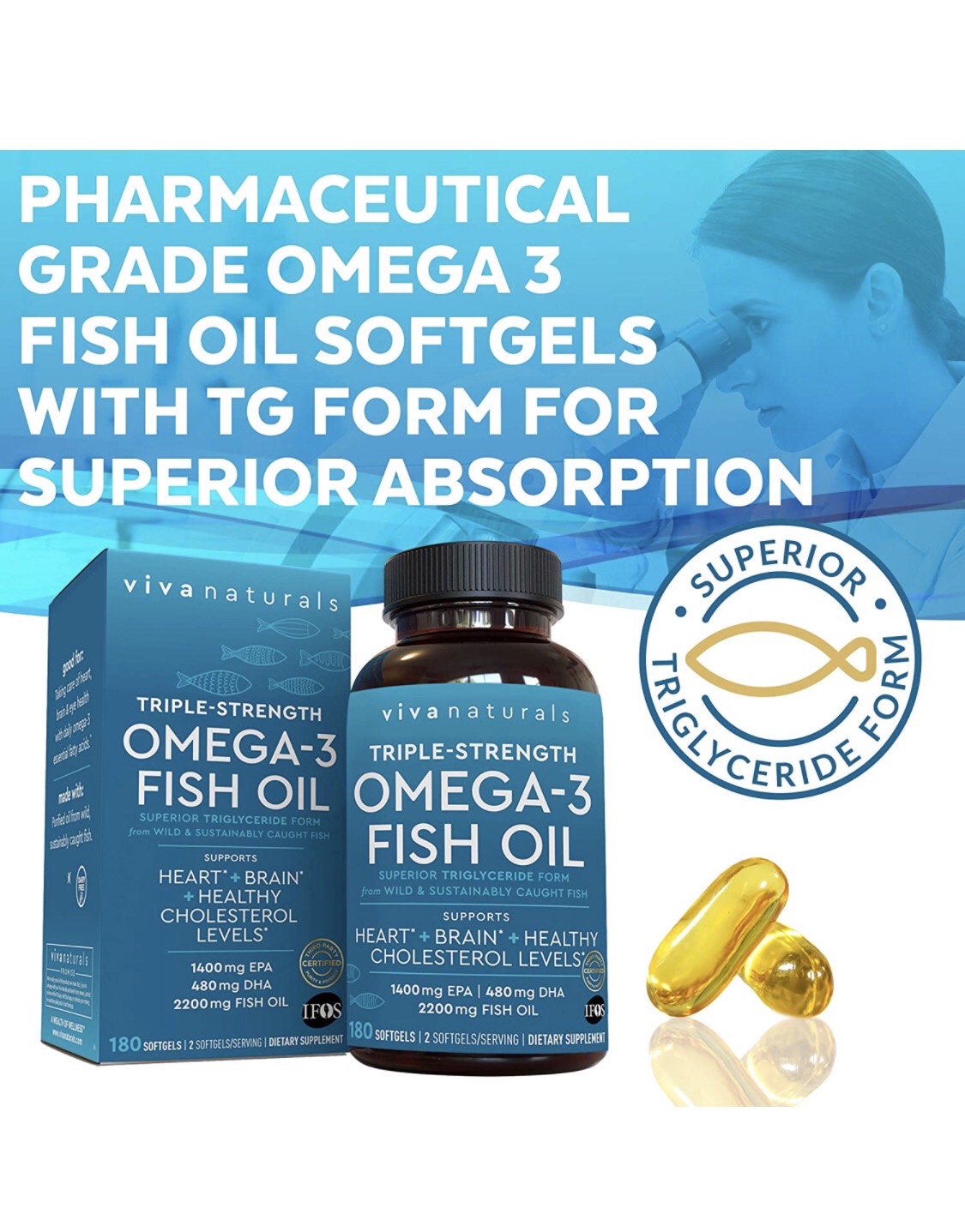 Viva Naturals Omega 3 Fish Oil Supplement, 180 Softgels
