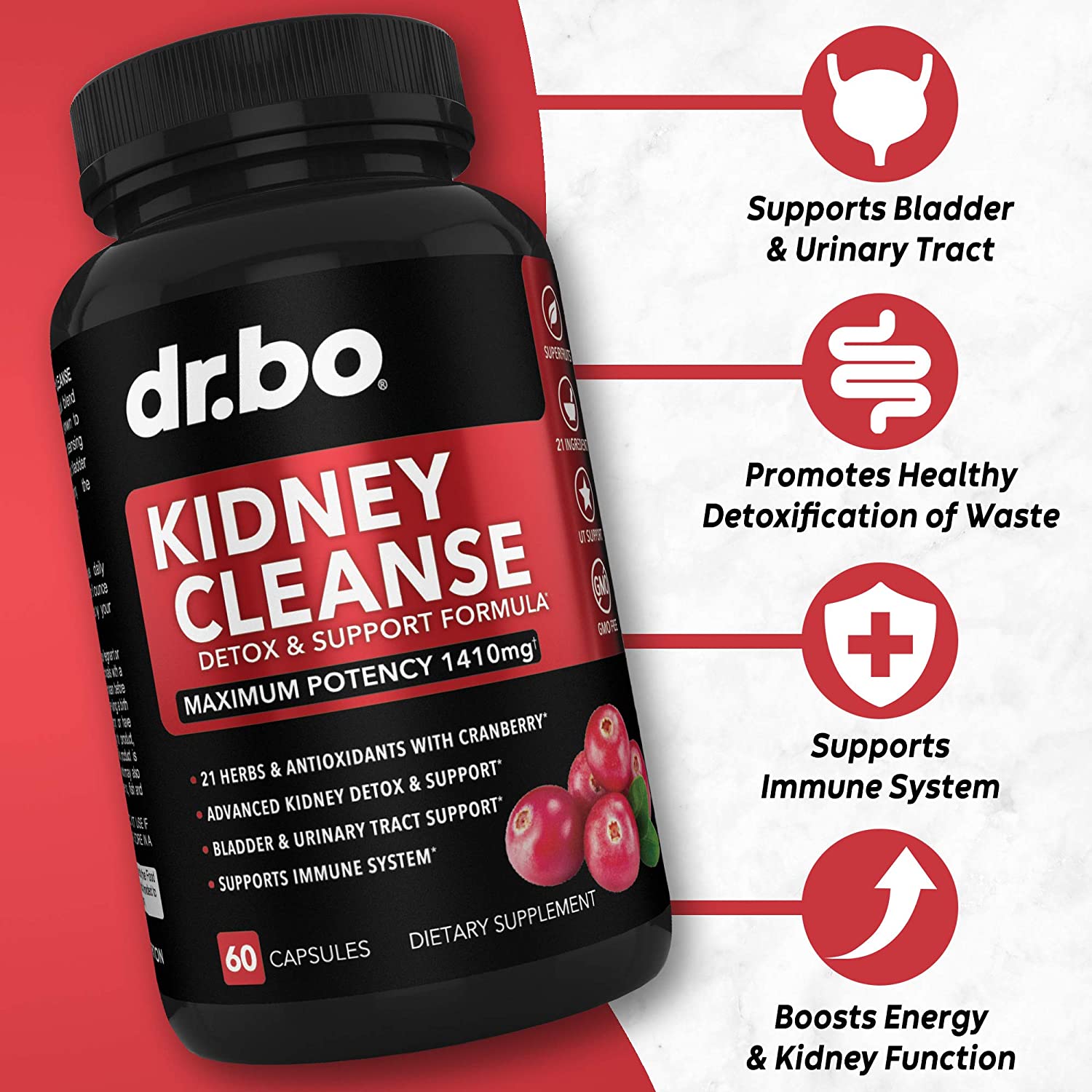 Kidney Cleanse Detox Support Supplement by DR. BO - 60 caps