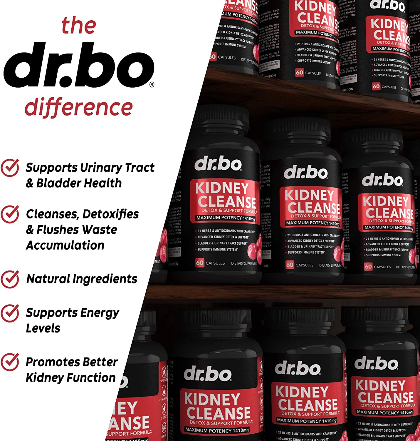 อาหารเสริมบำรุงไต Kidney Cleanse Detox Support Supplement by DR. BO - 60 caps