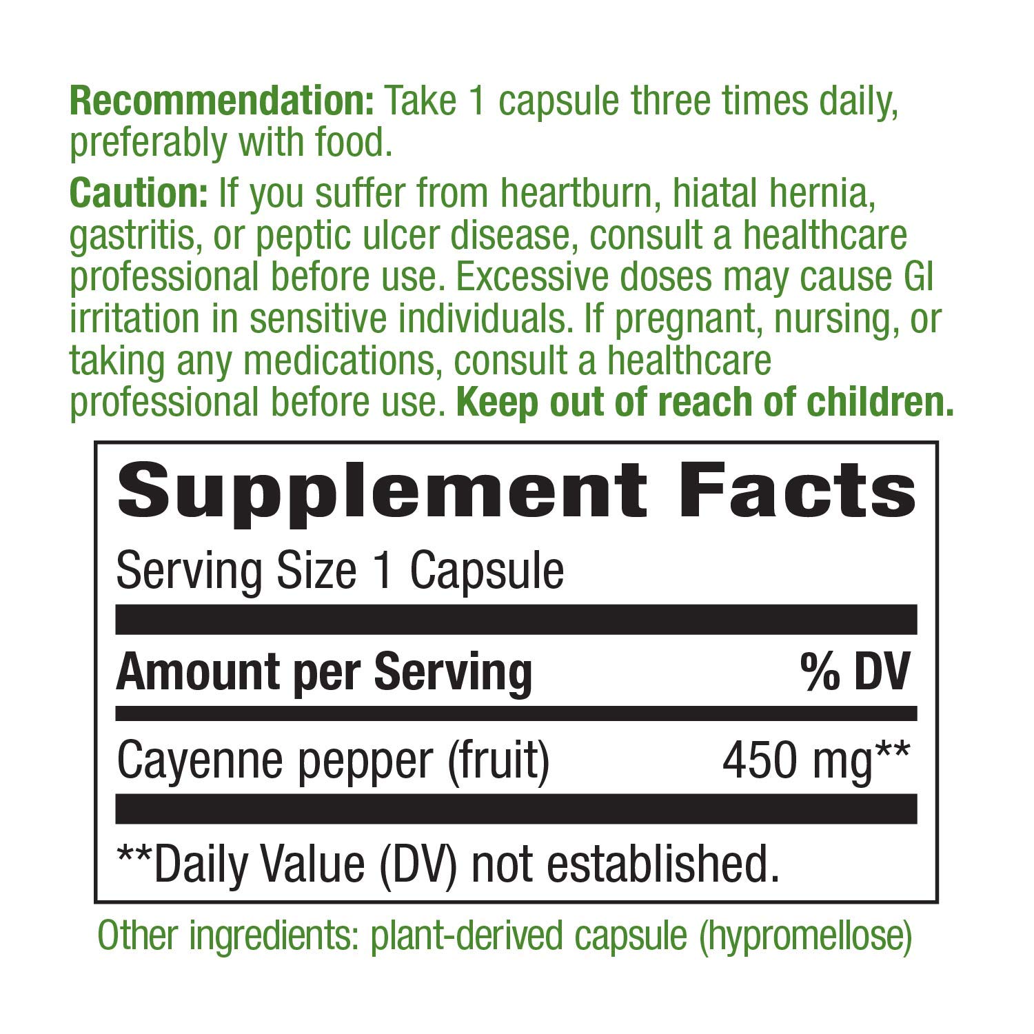 ฉลาก อาหารเสริม Capsaicin ยี่ห้อที่ขายดีเป็นอันดับที่ 3 ของอเมริกา, สารสกัดพริก Nature's Way Cayenne 40,000 SHU Potency, 180 Vegetarian Capsules  by Nature's Way