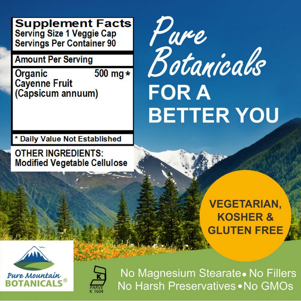 ฉลาก adv Cayenne Pepper Capsules - 90 Kosher Vegan Caps by Pure Mountain Botanicals