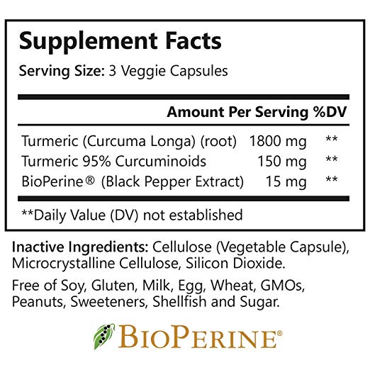 Turmeric Curcumin 120 Capsules by Nature's Nutrition supplement facts 