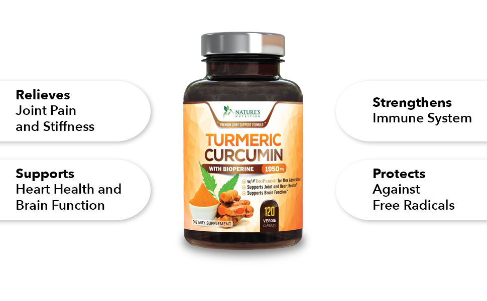 Turmeric Curcumin 120 Capsules by Nature's Nutrition supplement facts  Turmeric Curcumin 120 Capsules by Nature's Nutrition support joint and hearth health Turmeric Curcumin 120 Capsules by Nature's Nutrition support joint and hearth health, brain function, antioxidants, anti-inflammatory Turmeric Curcumin 120 Capsules by Nature's Nutrition Turmeric Curcumin 120 Capsules by Nature's Nutrition Relieves Join Paint and Stiffness, Support Heart Health and Brain Function, Strengthens Immune System, Protects Against Free Radicals