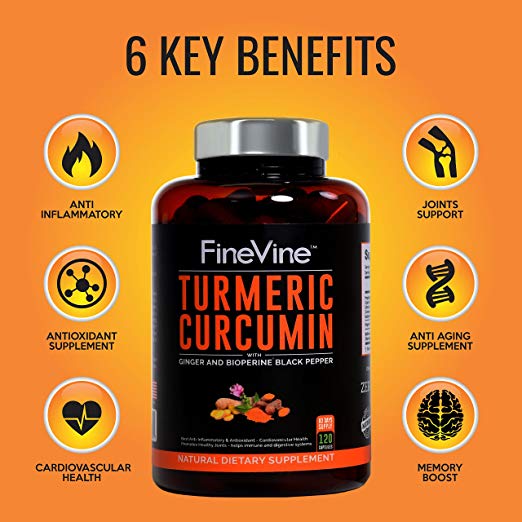 Turmeric Curcumin 120 Capsules by FineVine 6 Key Benefits