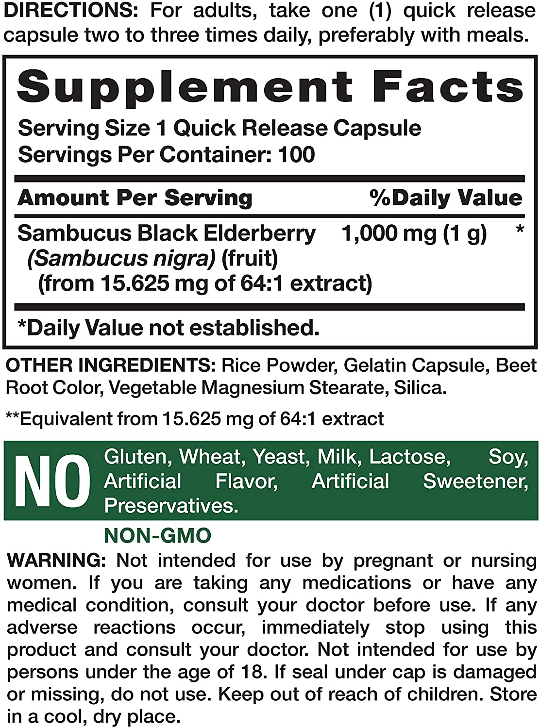 Nature's Truth Sambucus Black Elderberry 100 Capsules