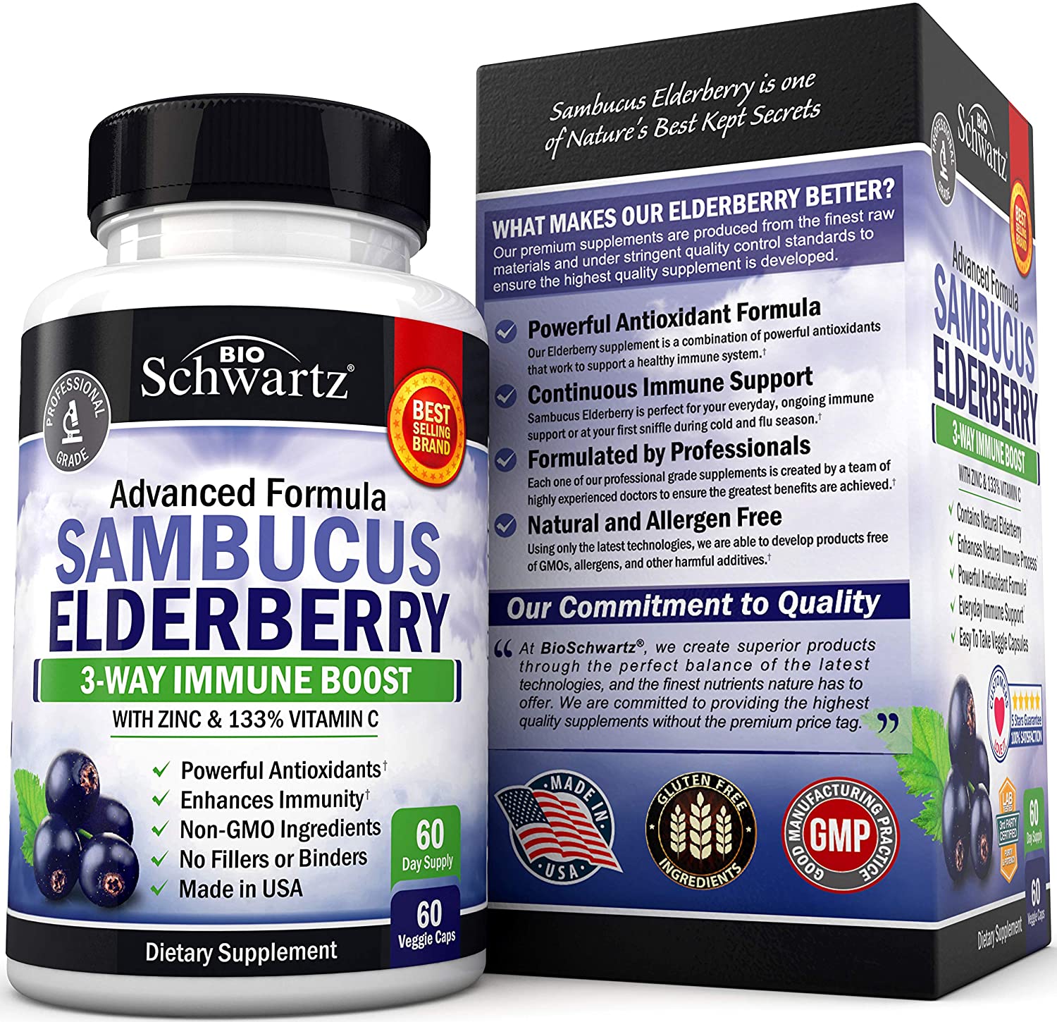 Sambucus Elderberry Capsules with Zinc & Vitamin C by BioSchwartz