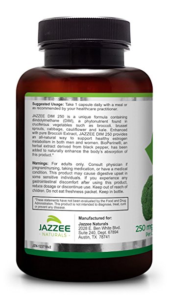 DIM ยี่ห้อที่ขายดีเป็นอันดับที่ 5 ของอเมริกา DIM 250 mg per Capsule BY Jazzee Naturals