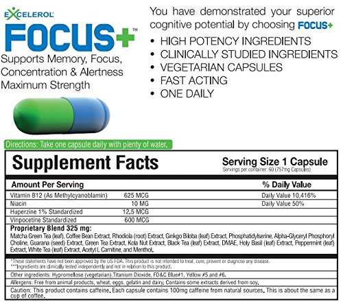 DMAE ยี่ห้อที่ขายดีเป็นอันดับที่ 2 ของอเมริกา อาหารเสริมบำรุงสมอง  ยี่ห้อ Brain Supplement FOCUS by Excelerol - Dr. Recommended Brain Pill