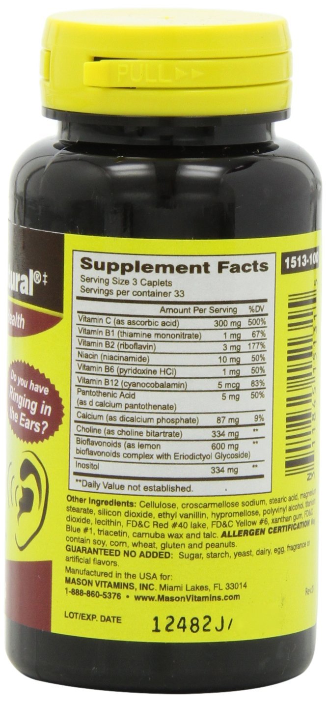 อาหารเสริมประสาทหูยี่ห้อที่ขายดีเป็นอันดับที่ 2 ของอเมริกา จำหน่าย อาหารเสริมประสาทหูยี่ห้อ Mason Vitamins New Advance Ear Health Formula Caplets, 100-Count Bottle