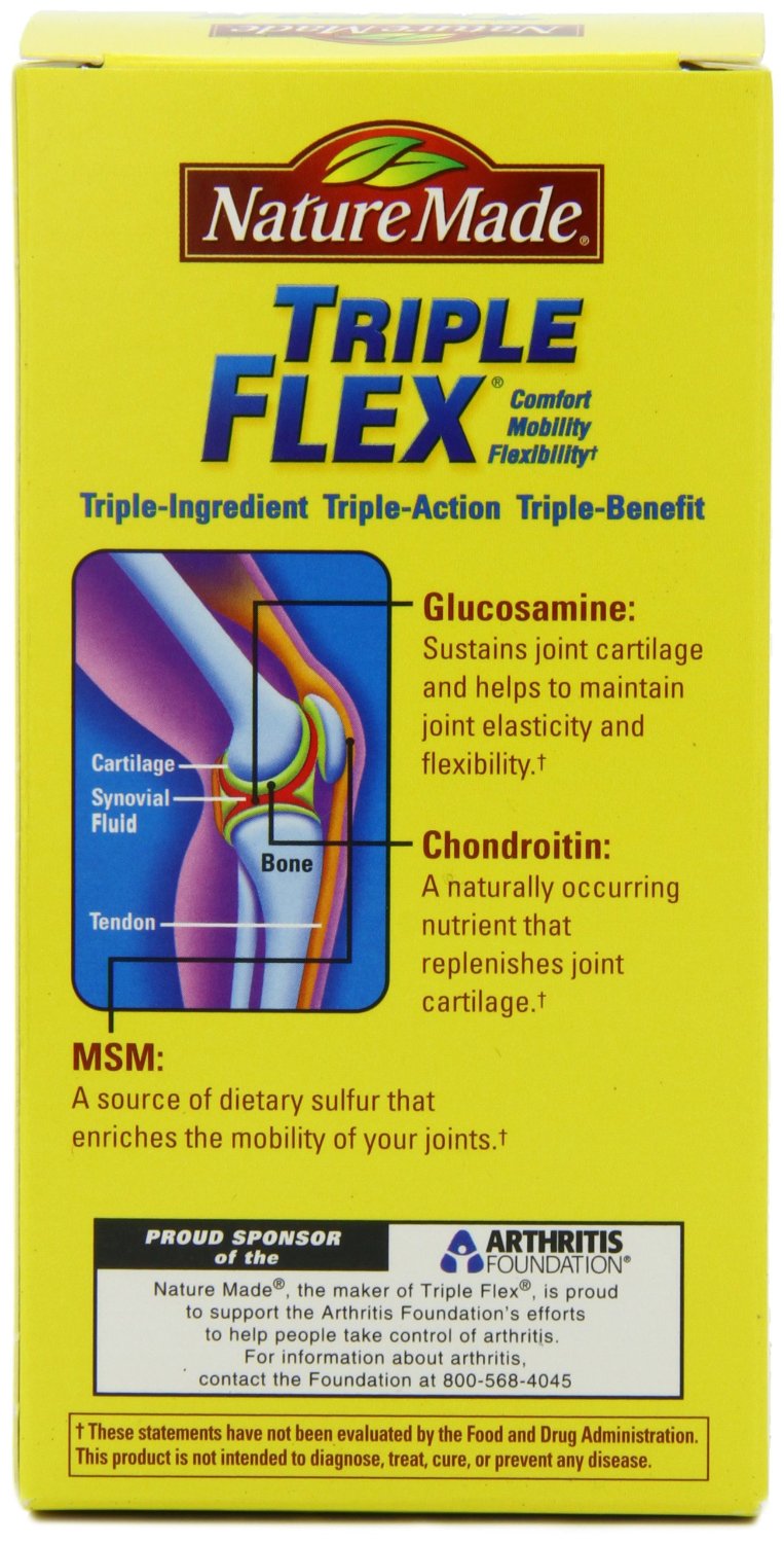 กลูโคซามีน ยี่ห้อที่ขายดีเป็นอันดับที่ 5 ของอเมริกา ขาย กลูโคซามีน Nature Made Triple Flex, Glucosamine 1500 mg, Chondroitin 800 mg, MSM 750 mg, 120-Caplets