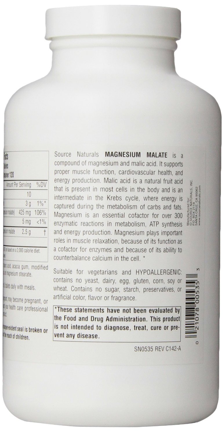 Source Naturals Magnesium Malate 1250mg, 360 Tablets