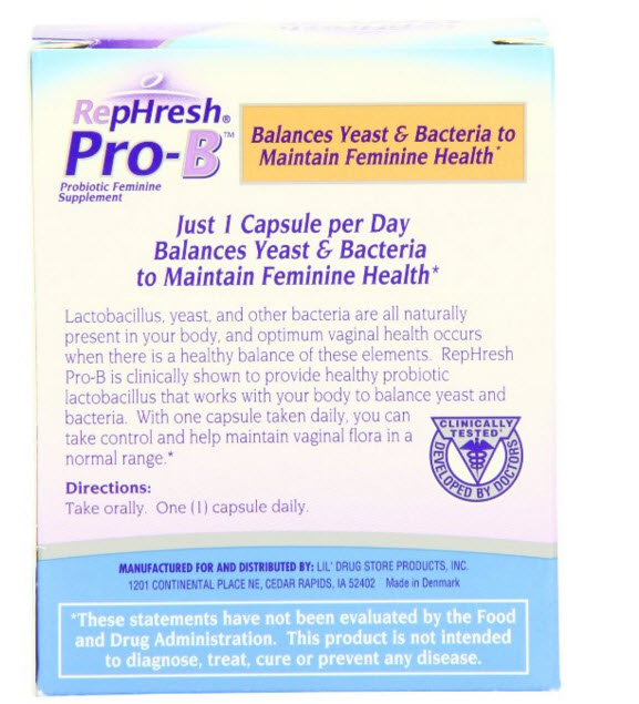 โปรไบโอติก	RepHresh Pro-B Probiotic Feminine Supplement, 30-Count Capsules
