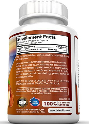 ซิลิเนียม BRI Nutrition Selenium 180ct 200mcg Vegetable Formula - Essential Trace Mineral to Support Thyroid, Prostate and Heart Health