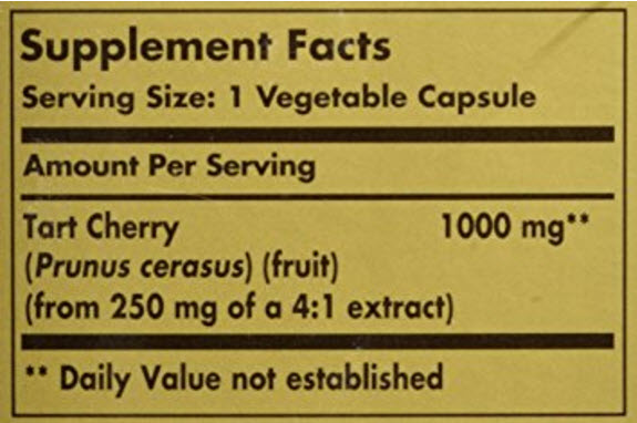 ผลิตภัณฑ์บำรุงผิว Solgar Tart Cherry Vegetable Capsules, 1000 mg, 90 Count