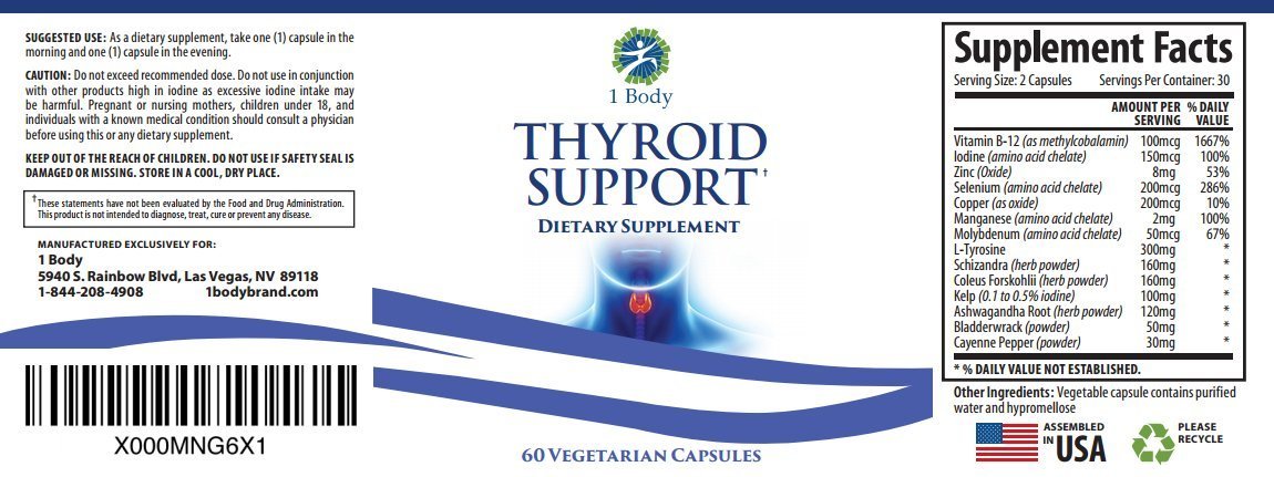อาหารเสริมไทรอยด์ ยี่ห้อที่ขายดีเป็น อันดับที่ 1 ของอเมริกา ไทรอยด์ ยี่ห้อ Thyroid Support Supplement with Iodine by 1 Body