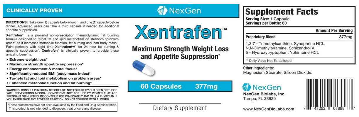 weight loss  Xentrafen- Maximum strength diet pills for weight loss and appetite suppression. Incredible appetite suppression and weight loss with sustained energy, focus, and mood boost! 60 capsules - 377mg per capsule.